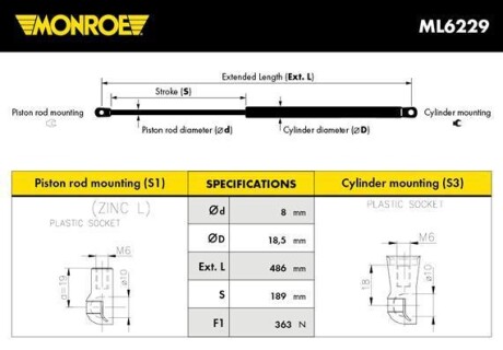 Фото автозапчастини газовая пружина MONROE ML6229