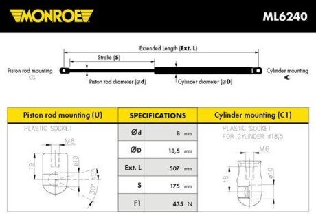 Фото автозапчастини газовая пружина MONROE ML6240