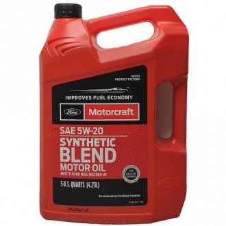 Моторное масло SAE 5W-20 Synthetic Blend Motor Oil, 5л ILSAC GF-5 API SN Ford WSS-M2C-945-A Ford WSS-M2C-945-B MOTORCRAFT XO5W20-5Q3SP