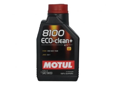 Масло моторное синтетическое 8100 Eco-clean+ 5W30 (1L +) ; ACEA C1; FORD M2C934 B; JAGUAR 03.5005; JASO DL-1 Motul 101580