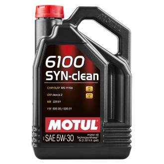 Фото автозапчастини моторна олива 6100 SYN-CLEAN 5W-30, 5л. (5L +) SAE 5W30 API SN; ACEA C3; CHRYSLER MS-11106; MB 229.51; VW 502.00; VW 505.01 Motul 107948.