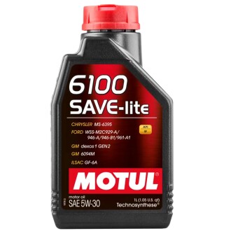 Фото автозапчасти масло 6100 SAVE-LITE 5W-30, 1л. SAE 5W30 API ILSAC GF-5; SN; CHRYSLER MS-6395; FORD WSS-M2C946-A; GM 6094M Motul 107956