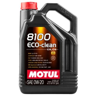 Фото автозапчастини масло моторне синтетичне ' 8100 Eco-Clean 0W20', 5л. 8100 (5L +) SAE 0W20 API ILSAC GF-5; SN PLUS; SN-RC; ACEA C5; BMW LL-17 FE+; FIAT 9.55535-GSX/DSX; MB 229.71; OPEL/VAUXHALL OV0401547 Motul 108862