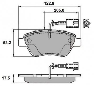 Тормозные колодки перед. Doblo 01- (Bosch) (122.8x53.6) с датчиком NATIONAL NP2142