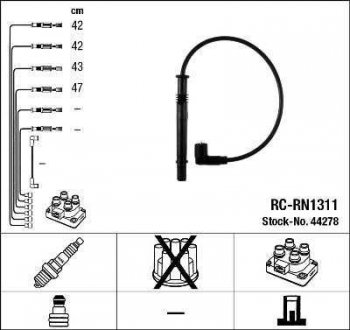 Комплект кабелів високовольтних NGK 44278 RC-RN1311 (фото 1)