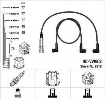 Комплект кабелів високовольтних NGK 8618 RCVW902 (фото 1)