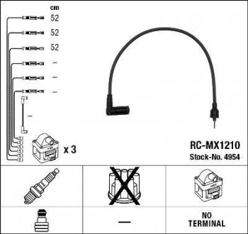 Фото автозапчастини дроти запалення, набір NGK RCMX1210