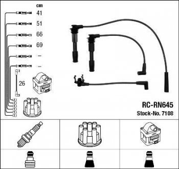 Фото автозапчастини високовольтні дроти (набір) NGK RCRN645