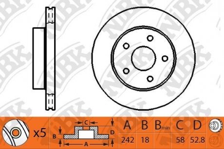 Фото автозапчастини диск тормозной передний 242мм Subaru Impreza, Legasy NiBK RN1276