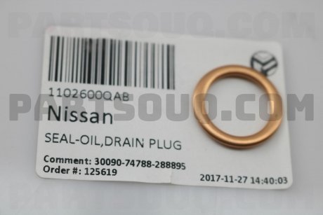 Прокладка сливной пробки АКПП NISSAN 1102600QAB (фото 1)