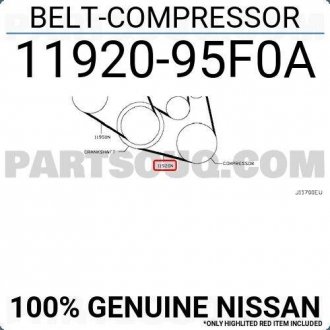 Ремінь приводу навісного обладнання NISSAN 1192095F0A (фото 1)