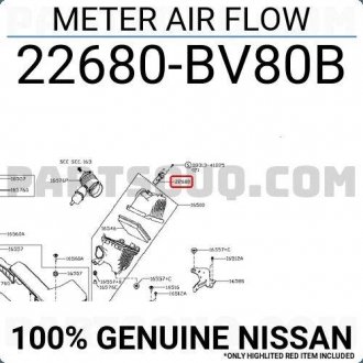Датчик расходомера воздуха NISSAN 22680BV80B