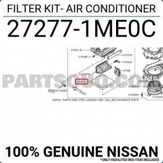Фільтр повітряний кондиціонера (салона) NISSAN 272771ME0C
