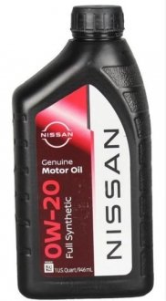 Фото автозапчасти масло моторное синтетичское "Genuine Motor Oil 0W20", 0.946л NISSAN 999PK000W20N