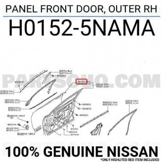 Панель передней двери, внешняя правая NISSAN H01525NAMA