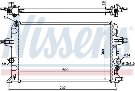Радиатор двигателя OPEL ASTRA G, ASTRA G CLASSIC 1.6 03.00-12.09 NISSENS 630704