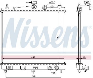 Радиатор двигателя NISSAN MICRA C+C III, MICRA III, NOTE 1.2/1.4/1.6 01.03- NISSENS 68700A (фото 1)