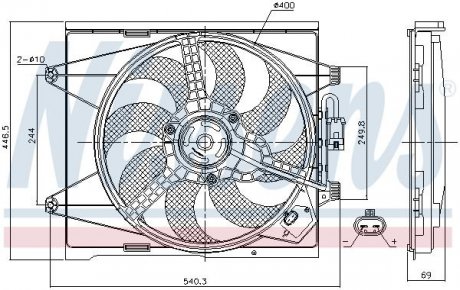 Вентилятор радіатора ABARTH 500 / 595 / 695, FIAT 500, 500 C, FORD KA 0.9-1.4 07.07- NISSENS 85744 (фото 1)