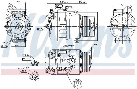 Компресор кондиціонера BMW 3 (E90), 3 (E91), 3 (E92), 5 (E60), 5 (E61), 5 GRAN TURISMO (F07), 7 (E65, E66, E67) 2.0-3.0D 12.01-02.17 NISSENS 89116