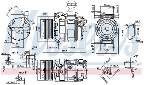 Компресор кондиціонера BMW 5 (F10), 5 (F11), 7 (F01, F02, F03, F04) 2.5/3.0 06.09-06.15 NISSENS 89595 (фото 1)