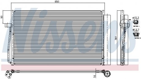 Радіатор кондиціонера (з осушувачем) BMW 5 (E60), 5 (E61), 6 (E63), 6 (E64), 7 (E65, E66, E67) 2.0D-4.4D 06.02-12.10 NISSENS 94747