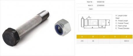Фото автозапчастини болт m30x3.5/210 ресори bpw (+ гайка з пласт.Вставк.) NOIR 95000130