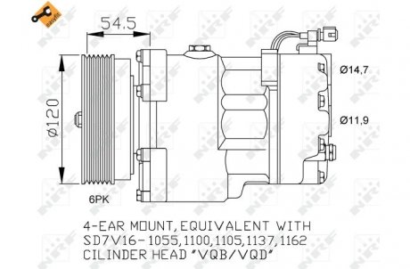 Фото автозапчасти компрессор кондиционера FORD GALAXY I, GALAXY MK I; SEAT ALHAMBRA, CORDOBA, CORDOBA VARIO, IBIZA II, INCA, TOLEDO I; Volkswagen CADDY II, CADDY II/MINIVAN, GOLF III, GOLF IV, PASSAT B3/B4 1.0-2.9 02.88-03.10 NRF 32033 (фото 1)