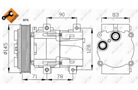 Фото автозапчасти компрессор кондиционера FORD COUGAR, GALAXY I, GALAXY MK I, MAVERICK, MONDEO I, MONDEO II, SCORPIO II, TRANSIT, TRANSIT TOURNEO 1.6-2.9 02.93- NRF 32076