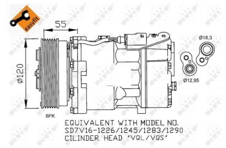 Фото автозапчасти компрессор кондиционера FORD GALAXY I, GALAXY MK I; SEAT ALHAMBRA; Volkswagen NEW BEETLE, SHARAN 1.4-2.8 03.95- NRF 32255 (фото 1)