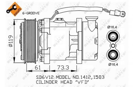 Фото автозапчасти компрессор кондиционера CITROEN BERLINGO, BERLINGO/MINIVAN, SAXO, XSARA PICASSO; PEUGEOT 106 II, 206, 306, PARTNER, PARTNER/MINIVAN 1.0-1.6LPG 04.93- NRF 32275