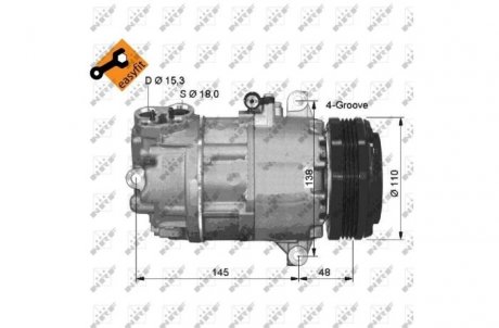 Фото автозапчасти компрессор кондиционера BMW 3(E46), X3(E83), Z4(E85), Z4(E86) 1.9-3.2 12.99-08.08 NRF 32493