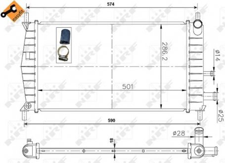 Фото автозапчастини радіатор двигуна (з монтажними елементами Easy Fit) FORD FIESTA, FIESTA III, FIESTA IV; MAZDA 121 III 1.1/1.3 03.89-08.03 NRF 50131