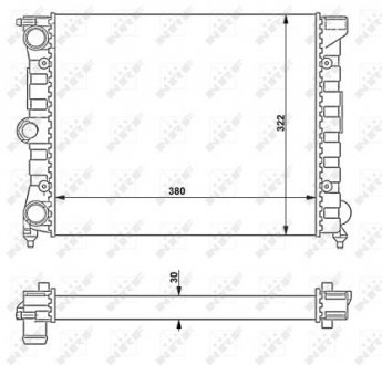 Фото автозапчасти радиатор двигателя SEAT TERRA; Volkswagen DERBY, PASSAT, POLO, POLO CLASSIC, SANTANA 0.9-1.8 08.80-12.96 NRF 58696