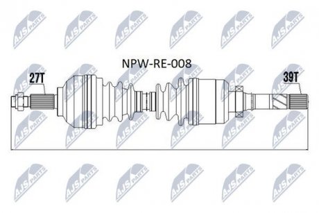 Фото автозапчастини полуось NTY NPW-RE-008