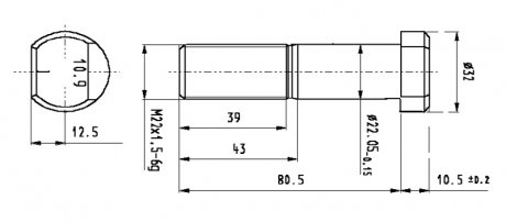 Фото автозапчастини болт колеса з круглою головкою з різьбою M22x1,5x80mm, MB,MAN TGA-S-X /T/ czarn OPOLTRANS 07-03-00-0256