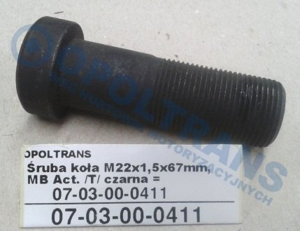 Фото автозапчастини болт колеса з круглою головкою з різьбою m22x1,5x67mm, mb act.arocs /t/ czarna OPOLTRANS 07-03-00-0411