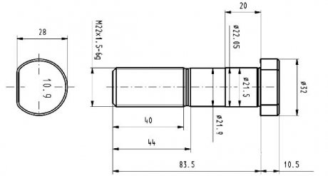 Фото автозапчасти болт колеса з круглою головкою з різьбою M22X1,5X83MM, MAN OPOLTRANS 07-03-00-0533