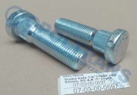 Фото автозапчасти болт колеса з круглою головкою з різьбою 7/8"11bsf x85/95mm, sc.4,r /t/ ocynk OPOLTRANS 07-03-00-0597