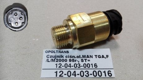 Фото автозапчасти датчик давления масла MAN TGA/F2000/L2000/M2000/LION S/EM/F 2000/FOCL/HOCL/TGA/TGL/TGM/TGS/TGX 6 BAR M18*1.5MM 3 PIN L-59MM ключ-27 OPOLTRANS 12-04-03-0016