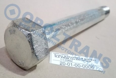 Фото автозапчасти болт з 6-ти гран. головкою з різьбою M30x245/3,5 DIN 931/8,8 SW46 res.SC. ocynk OPOLTRANS 20-01-00-0006