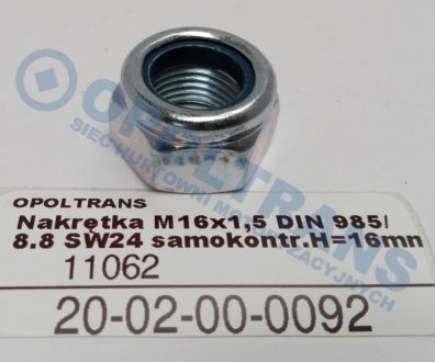 Фото автозапчасти гайка NakrД™tka M16x1,5 DIN 985/8.8 SW24 samokontr.H=16mm OPOLTRANS 2002000092