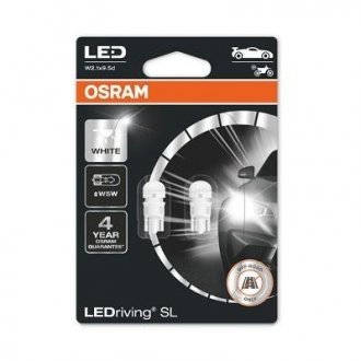 LED лампочка LEDriving SL LED W5W (2 шт, 12 В, 0,8 Вт, тип гнізда: W2,1X9,5D, білий прохолодний; немає дозволу для використання на дорогах загального призначення) OSRAM 2825DWP-02B