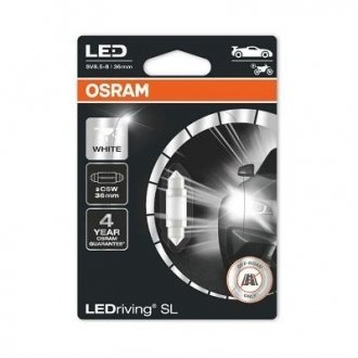 LED лампочка Ledriving LED C5W (5 шт, 12 В, 0,5 Вт, 25 лм, тип гнізда: SV8.5-8 36mm, білий прохолодний; немає дозволу для використання на дорогах загального призначення) 6436CW-01B OSRAM 6418DWP-01B (фото 1)