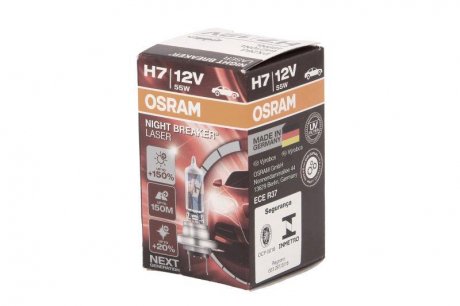 Лампочка галоген, 1шт, H7, 12В, max. 55Вт, колір світла Білий, тип гнізда PX26D OSRAM 64210NL