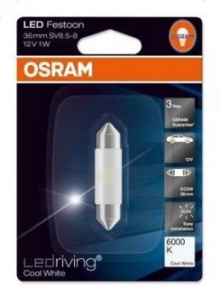 LED лампочка Ledriving Standard LED C5W (1 шт, 12 В, 0,5 Вт, 25 лм, тип гнізда: SV8,5-8, білий прохолодний; немає дозволу для використання на дорогах загального призначення) OSRAM 6436CW-01B (фото 1)