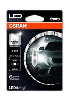 Фото автозапчастини led лампочка ledriving premium led c5w (1 шт, 12 в, 1,4 вт, 35 лм, тип гнізда: sv8,5-8, білий прохолодний; немає дозволу для використання на дорогах загального призначення) OSRAM 6497CW-01B (фото 1)