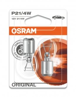 Лампочка P21/4W (упаковка-блистер 2шт) 12В 4/21Вт BAZ15D Standard OSRAM 7225-02B (фото 1)