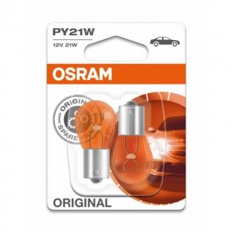 Лампочка вспомогательная, 2шт, PY21W, 12В, max. 21Вт, цвет света Оранжевый, тип гнезда BAY15D, основная лампа OSRAM 7507-02B