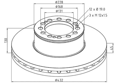 Тормозной диск передняя левая/правая (432ммx45мм) MAN E2000, LIONS STAR, TGM, TGS, TGX 05.00- PE AUTOMOTIVE 036.121-00 (фото 1)