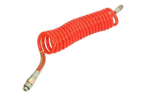Пневматическая спираль (цвет провода: красный, цвет оболочки: красный, M16x1,5/M16x1,5, длина: 3900мм/4900мм, диаметр: 80мм, количество витков: 22, материал: полиуретан, с металлической оболочкой) PE AUTOMOTIVE 076.368-00
